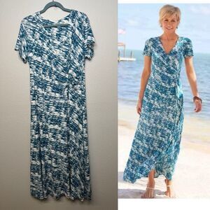 SOFT SURROUNDINGS Joanna Faux Wrap Maxi Dress V-Neck Abstract Print Petite XL